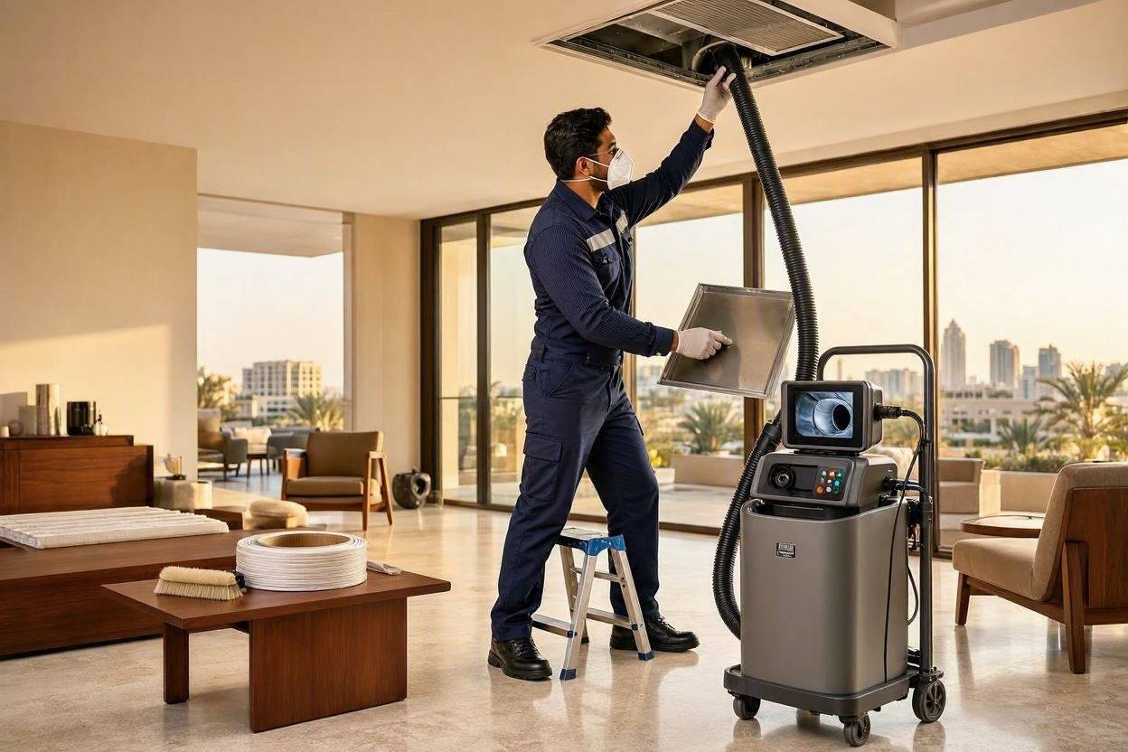 Professional technician using specialised equipment to clean.